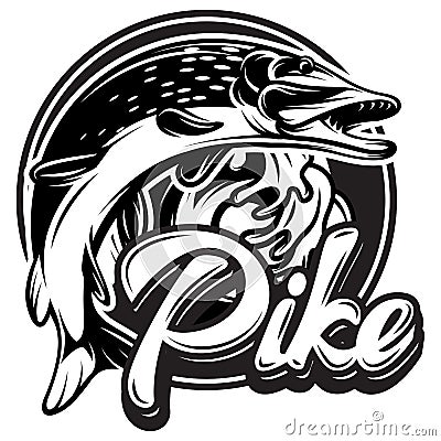 Monochrome vector illustration with pike and calligraphy lettering Vector Illustration