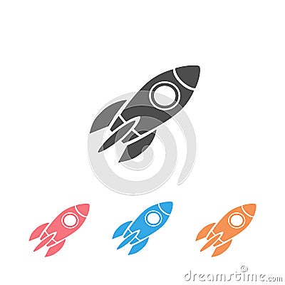 Monochrome vector illustration of rocket icon set isolated on white Vector Illustration