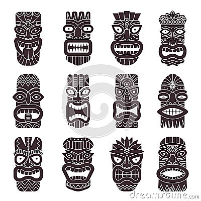 Monochrome vector illustrations set of tribal god tiki Vector Illustration