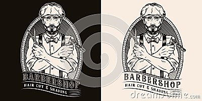 Monochrome vintage barbershop badge Vector Illustration