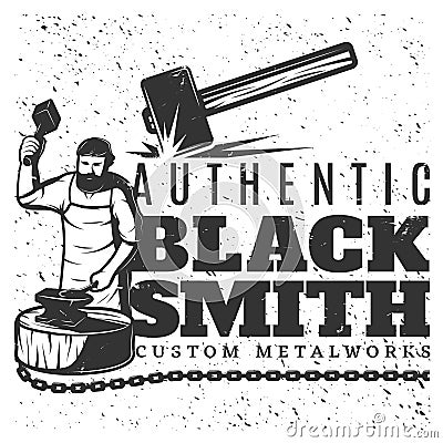 Monochrome Vintage Blacksmith Template Vector Illustration