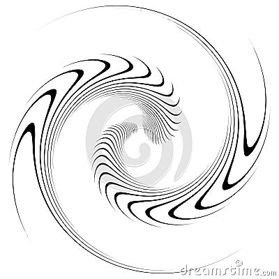Monochrome volute, vortex shapes. Twisted helix elements. Rotation, spin and twist concept design Vector Illustration