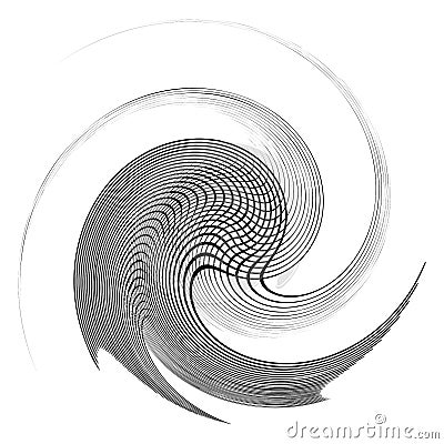 Monochrome volute, vortex shapes. Twisted helix elements. Rotation, spin and twist concept design Vector Illustration