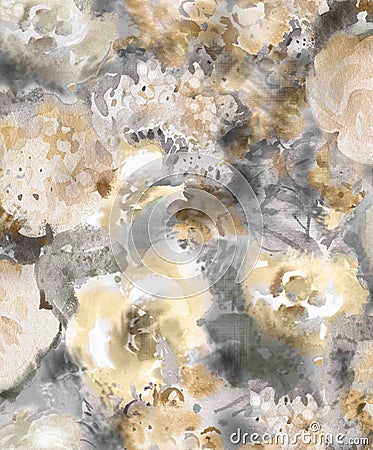 Monochrome watercolor gold decorative flowers on a dark background - a large pattern for wallpaper Stock Photo