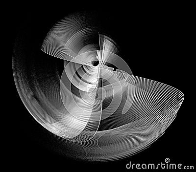 Monochrome wavy with light stripes abstract propeller blades rotating on a black background. Graphic design element. 3d rendering Cartoon Illustration