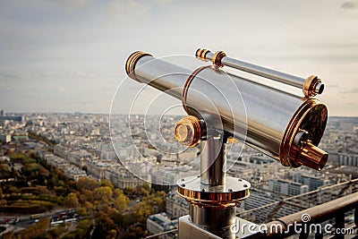 Monocular telescope at Eiffel Tower Stock Photo