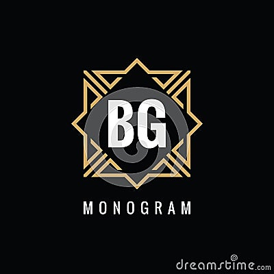 Monogram BG initial letters - concept logo template design. Initials B & G in frame shape. Vector illustration Vector Illustration