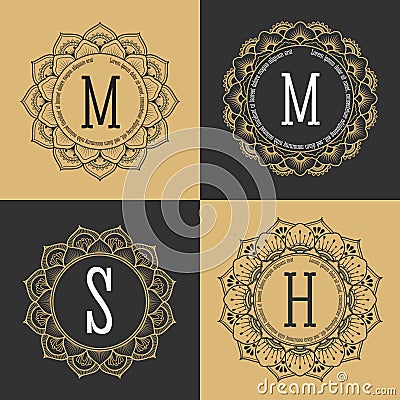 Monogram circle frame vintage luxury style. Vector Illustration