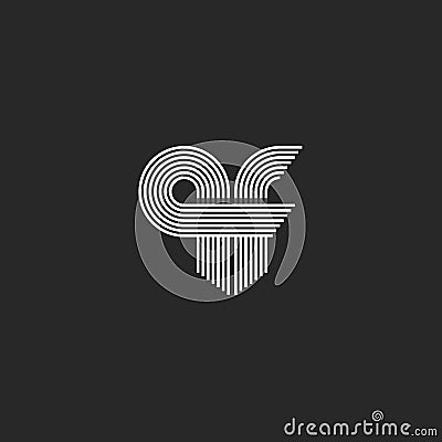 Monogram combination initials qf letters logo for business card, conjunction q f letters offset line style Vector Illustration