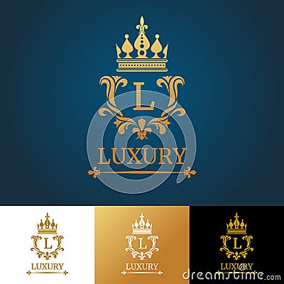 Monogram with crown. Royal design vector logo template Vector Illustration