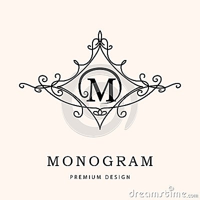 Monogram design elements, graceful template. Elegant line art logo design. Letter M. Emblem. Vector illustration Vector Illustration