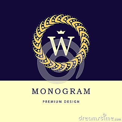 Monogram design elements, graceful template. Elegant line art logo design. Letter W. Retro Vintage Insignia or Logotype. Business Vector Illustration