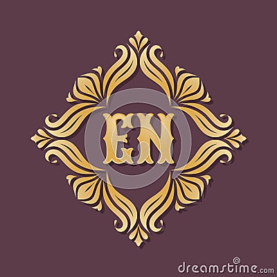 Monogram EN letters - concept logo template design. Crest heraldic luxury golden emblem. Initial E & N. Vector illustration Vector Illustration