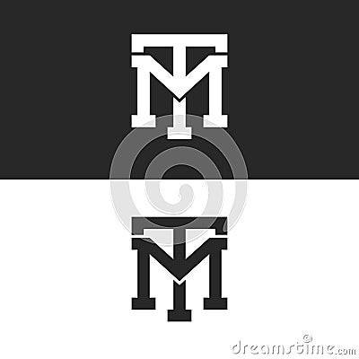 Monogram hipster initials TM logo letters set, overlapping two bold letters T M alliance, linear weaving mark MT for business card Vector Illustration