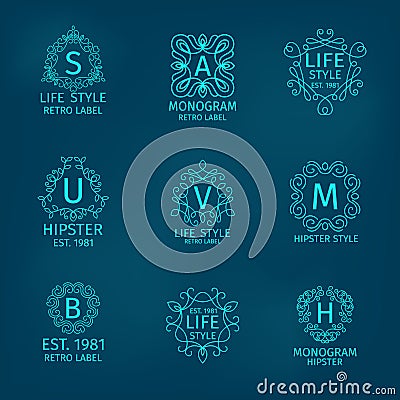 Monogram Hipster Set Vector Illustration