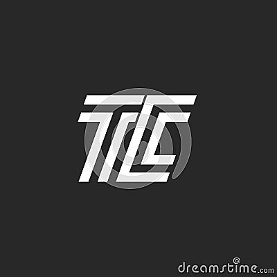 Monogram letter TC logo, linked two capital letters C and T emblem black and white linear minimal style, initials signature CT Vector Illustration