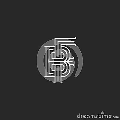 Monogram letters BF or FB initials logo mockup, overlapping two marks B and F combination, linear old style emblem design Vector Illustration