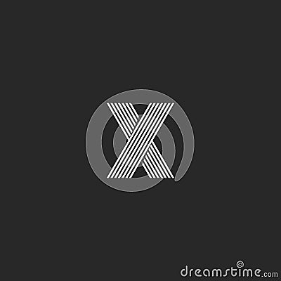 Monogram logo X letter, intersection geometric shape, offset thin line emblem, crossing path icon Vector Illustration