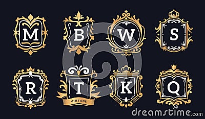 Monogram logos. Luxury calligraphic elegant gold identity ornament for restaurant, hotel brand and jewelry boutique Vector Illustration