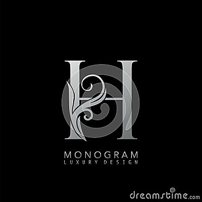 Monogram Luxury H Logo Letter. Simple luxuries vector design concept abstract nature floral leaves silver color Vector Illustration