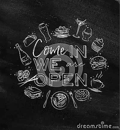 Monogram we are open chalk Vector Illustration