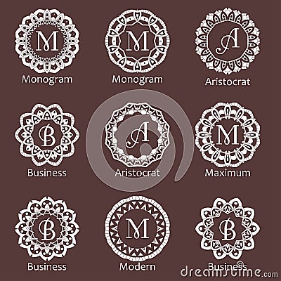 Monogram template. Elegant design for identity style. Vector monogram design with place for text. Abstract badges. Vector Illustration