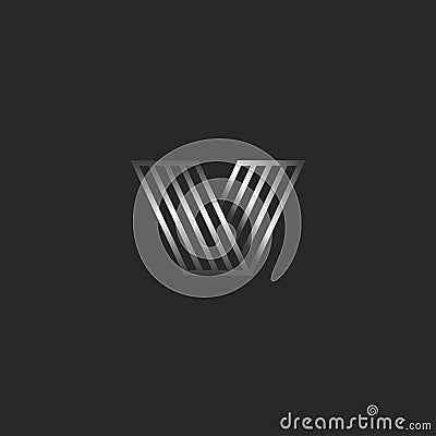 Monogram V 3d logo letter creative monogram, direction symbol, typography design element, metallic gradient stripes Vector Illustration