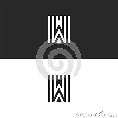Monogram W letter linear logo mockup, black and white parallel lines stylish minimalist typography design emblem for business card Vector Illustration