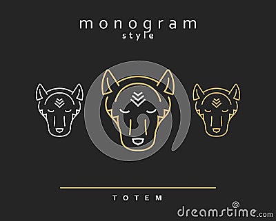 Monogram wolf. Wolf Totem . A set of monogrammed wolves Vector Illustration