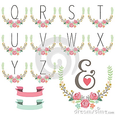 Monogram Wreath Table Card Q to Z Vector Illustration