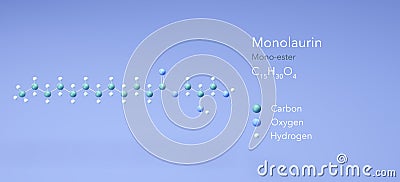monolaurin molecule, molecular structures, monoglyceride, 3d model, Structural Chemical Formula and Atoms with Color Coding Stock Photo