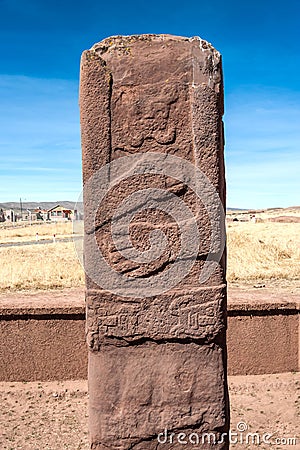 Monolith At Tiwanaku, Altiplano, Titicaca Region, Bolivia Editorial Stock Photo