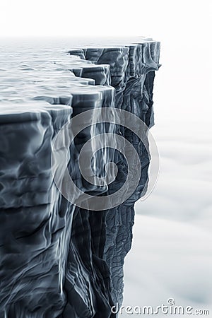 Monolithic Cliffs Above Clouds. Generative ai Cartoon Illustration