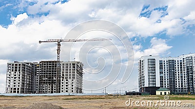 Monolithic frame construction of the building. Solid walls of concrete. The framework for the walls. Formwork for walls made of Editorial Stock Photo