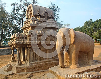 Monolithic rock cut Five Rathas at Mahabalipuram, India Editorial Stock Photo