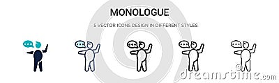 Monologue icon in filled, thin line, outline and stroke style. Vector illustration of two colored and black monologue vector icons Vector Illustration