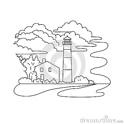 Monomoy Point Light or Lighthouse in Chatham Massachusetts USA Mono Line Art Vector Illustration