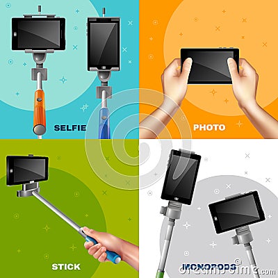 Monopod Selfie Design Concept Vector Illustration