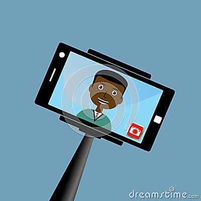 Monopod Selfie man. Self Portrait Tool For Smartphone. Vector Illustration