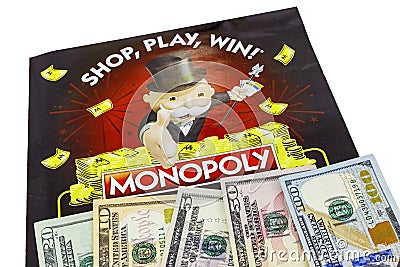 Monopoly board game sweepstakes cash money entertainment Editorial Stock Photo