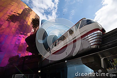 Seattle monorail exiting MoPop Museum Seattle Washington Editorial Stock Photo