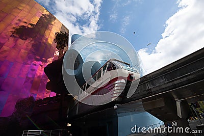 Seattle monorail exiting MoPop Museum Seattle Washington Editorial Stock Photo