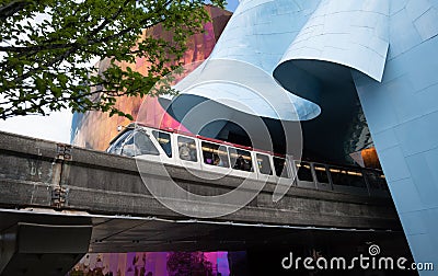 Seattle monorail exiting MoPop Museum Seattle Washington Editorial Stock Photo