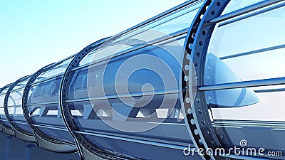 Monorail futuristic train in tunnel. 3d rendering Stock Photo