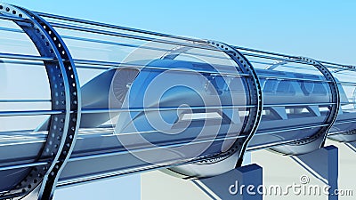 Monorail futuristic train in tunnel. 3d rendering Stock Photo