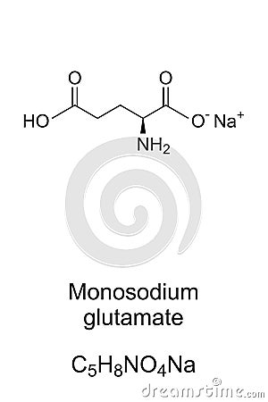 Monosodium glutamate molecule, sodium glutamate skeletal formula Vector Illustration
