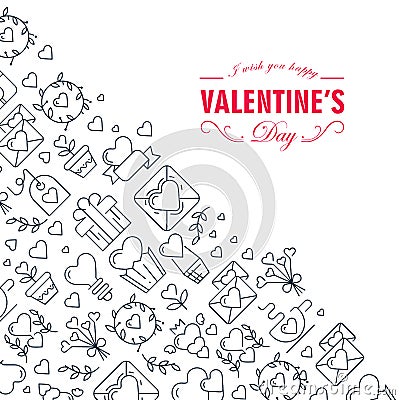 Monotone Creative Valentines Day Frame Sketch Composition Vector Illustration