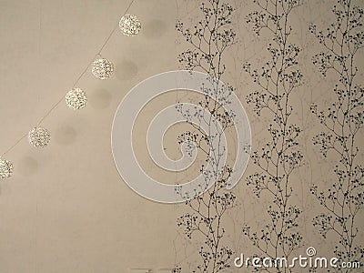 Interior design example wall paper and chain lamps Stock Photo