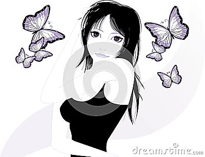 Monotone pretty girl Vector Illustration