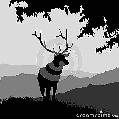 Monotonic illustration of an elk Vector Illustration